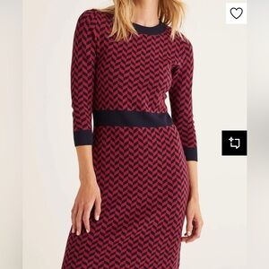 Boden Women’s Phoebe Dress Herringbone Print Dress, Gold Buttons Size 20/22